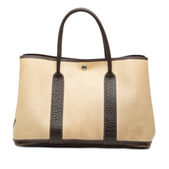 エルメス ガーデンパーティーPM トートバッグ ハンドバッグ ベージュ ブラウン トワルアッシュ レザー レディース HERMES 【中古】