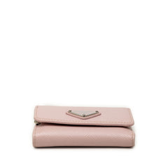 プラダ 三角ロゴプレート サフィアーノ 三つ折り財布 ライトピンク レザー レディース PRADA 中古
