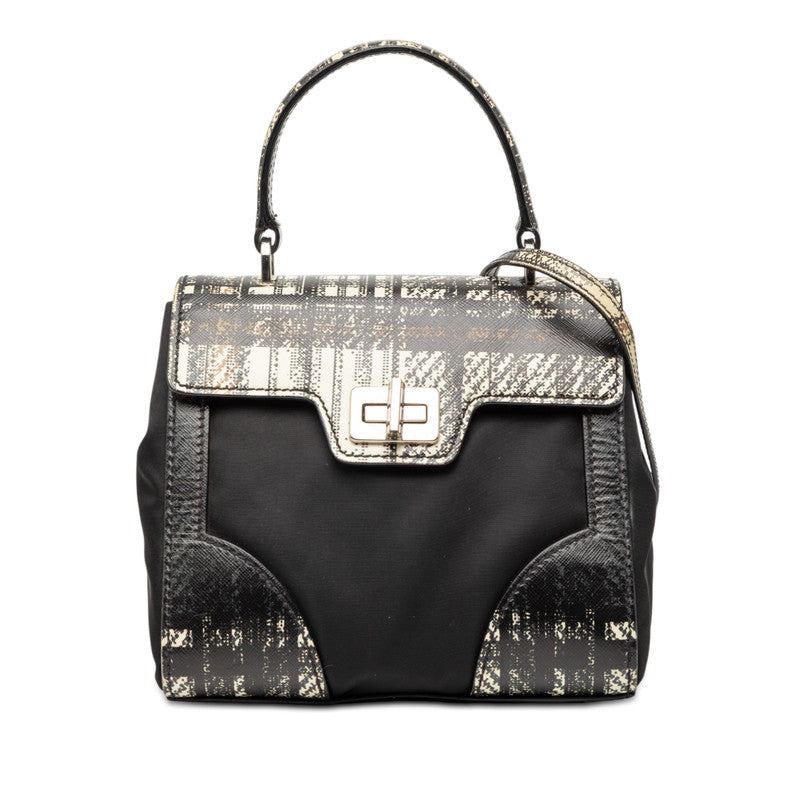 プラダ チェック 斜め掛け ハンドバッグ ショルダーバッグ 2WAY 1BA014 ブラック PVC ナイロン レディース PRADA 【中古】