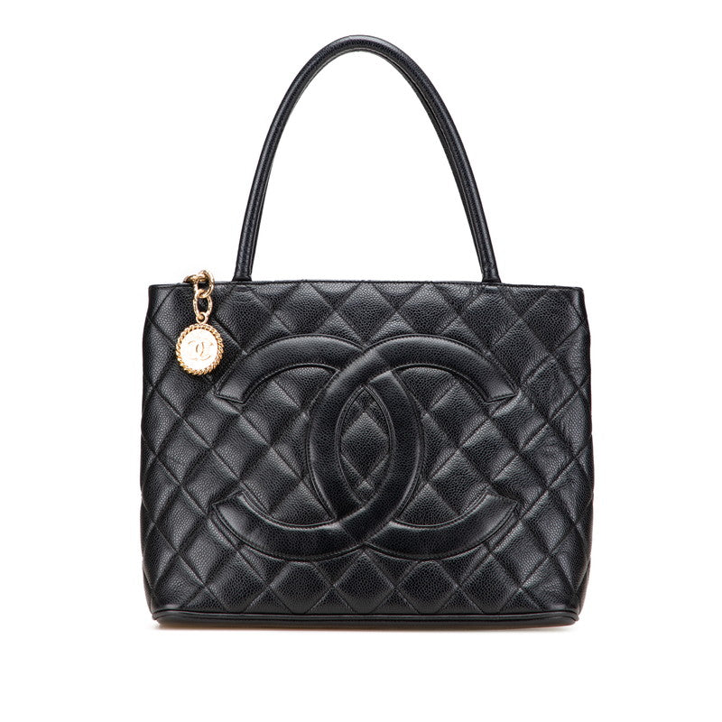 シャネル ココマーク マトラッセ 復刻トート トートバッグ ブラック キャビアスキン レディース CHANEL 【中古】