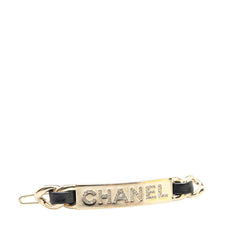 シャネル ロゴ バレッタ ヘアアクセサリー ゴールド ブラック メッキ レザー ラインストーン レディース CHANEL 【中古】