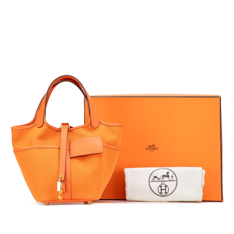 エルメス ピコタンロック カーゴPM ハンドバッグ オレンジ ゴールド金具 ヴォースイフト トワルゴエラン レディース HERMES 【中古】