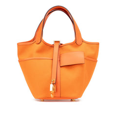 エルメス ピコタンロック カーゴPM ハンドバッグ オレンジ ゴールド金具 ヴォースイフト トワルゴエラン レディース HERMES 【中古】