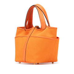 エルメス ピコタンロック カーゴPM ハンドバッグ オレンジ ゴールド金具 ヴォースイフト トワルゴエラン レディース HERMES 【中古】