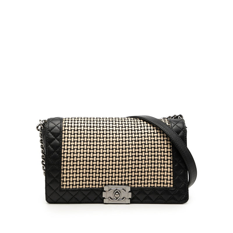 シャネル ココマーク ボーイシャネル チェーン ショルダーバッグ ブラック ベージュ ラムスキン レディース CHANEL 【中古】