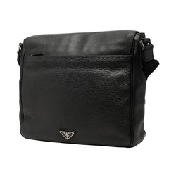 プラダ 三角ロゴプレート 斜めかけ ショルダーバッグ ブラック レザー レディース PRADA 中古