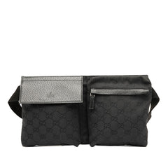 グッチ GGキャンバス ウエストバッグ ボディバッグ 28566 ブラック キャンバス レザー メンズ GUCCI 【中古】