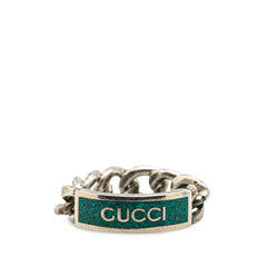 グッチ ゴルメットチェーン ロゴプレート リング 指輪 #22 ターコイズブルー SV925 シルバー エナメル メンズ GUCCI 【中古】