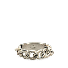 グッチ ゴルメットチェーン ロゴプレート リング 指輪 #22 ターコイズブルー SV925 シルバー エナメル メンズ GUCCI 【中古】