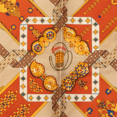 エルメス カレ42 Brins d'or 金の若枝 スカーフ ベージュ系 シルク レディース HERMES 中古