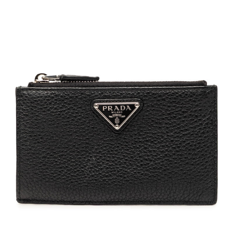 プラダ 三角ロゴプレート カードケース コインケース フラグメントケース ブラック レザー レディース PRADA 【中古】