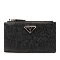 プラダ 三角ロゴプレート カードケース コインケース フラグメントケース ブラック レザー レディース PRADA 【中古】