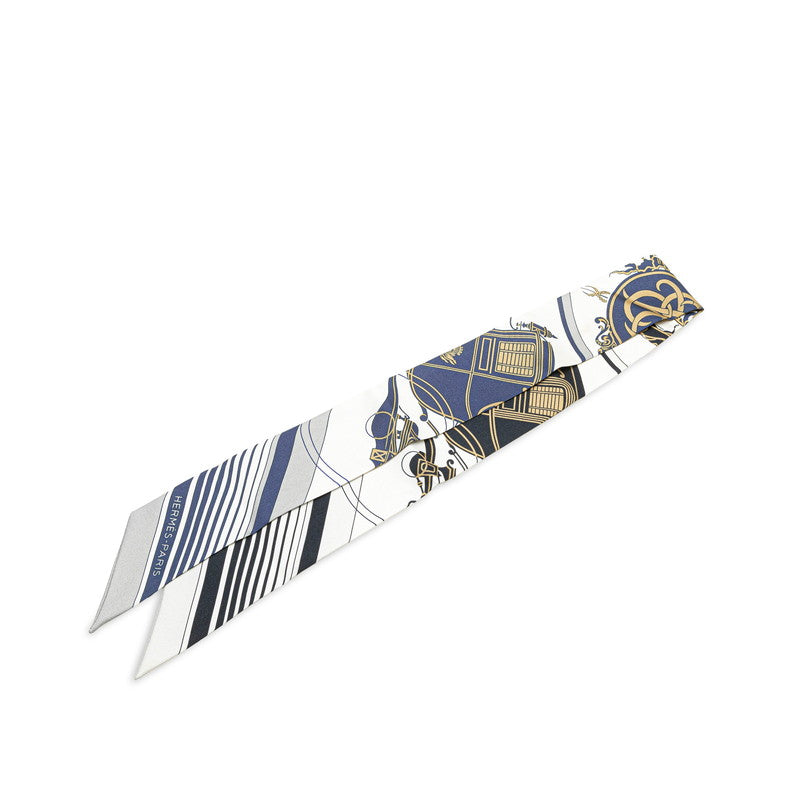 エルメス ツイリー EX-LIBRIS エクスリブリス スカーフ ホワイト ネイビー マルチカラー シルク レディース HERMES 【中古】