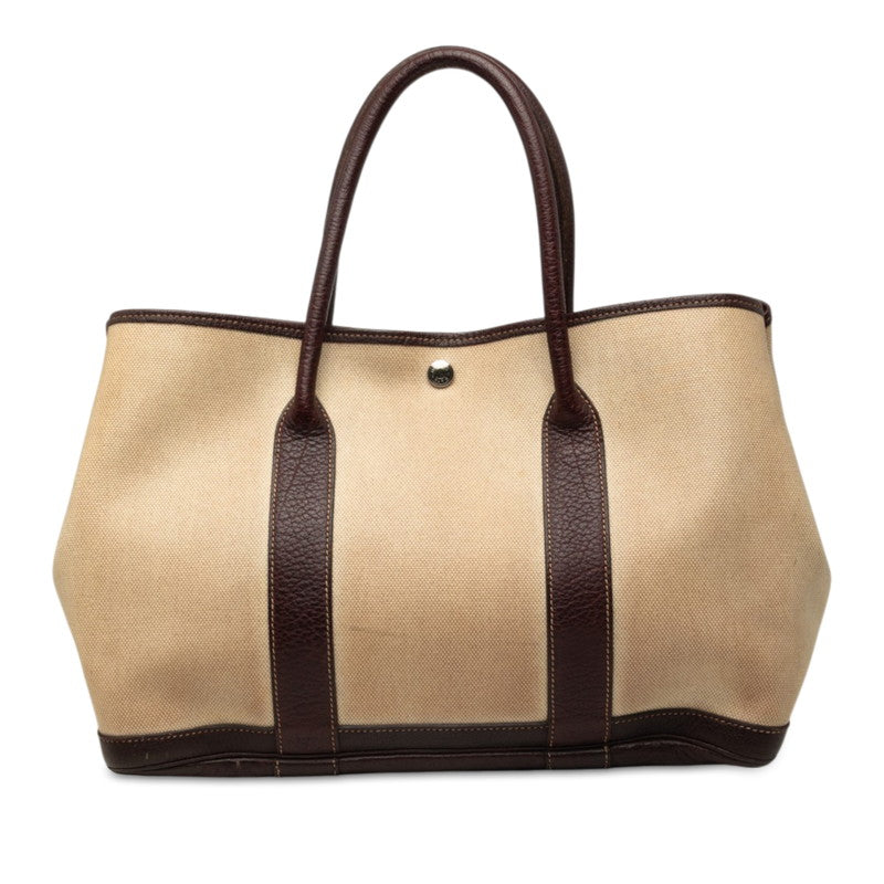 エルメス ガーデンパーティPM トートバッグ D刻印 ベージュ ブラウン レザー コーティングトワルアッシュ レディース HERMES 中古