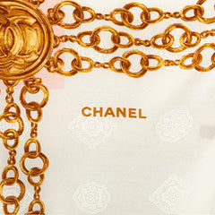 シャネル ココマーク チェーン スカーフ ホワイト ピンク ゴールド シルク レディース CHANEL 【中古】