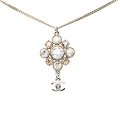 シャネル ココマーク フラワーモチーフ ペンダント ネックレス 10V シルバー ラインストーン メタル レディース CHANEL 中古