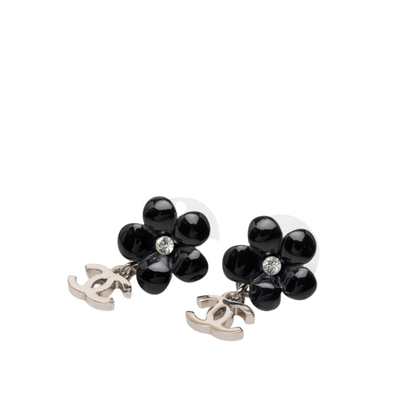 シャネル ココマーク フラワーモチーフ ピアス シルバー ブラック メタル ラインストーン レディース CHANEL 【中古】