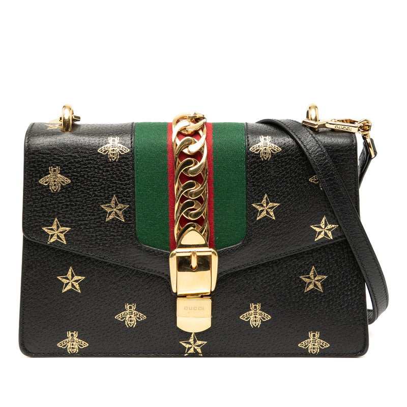 グッチ シルヴィ ビー&スター ショルダーバッグ 524405 ブラック レザー レディース GUCCI 【中古】