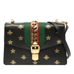 グッチ シルヴィ ビー&スター ショルダーバッグ 524405 ブラック レザー レディース GUCCI 【中古】