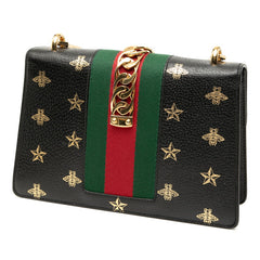 グッチ シルヴィ ビー&スター ショルダーバッグ 524405 ブラック レザー レディース GUCCI 【中古】