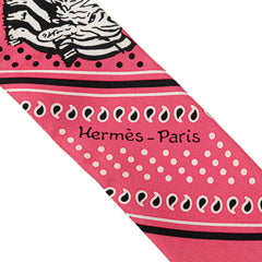 エルメス ツイリー LES ZEBRES BANDANA ゼブラ バンダナ スカーフ ピンク ブラック シルク レディース HERMES 【中古】
