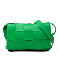 ボッテガヴェネタ マキシイントレチャート カセット 斜め掛け ショルダーバッグ グリーン レザー レディース BOTTEGAVENETA 中古