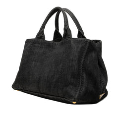 プラダ 三角ロゴプレート カナパ トートバッグ ショルダーバッグ 2WAY B2642B ブラック ネロ デニム レディース PRADA 中古