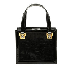 ヴェルサーチェ ハンドバッグ ブラック エナメル ハラコ レディース VERSACE 中古