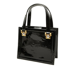 ヴェルサーチェ ハンドバッグ ブラック エナメル ハラコ レディース VERSACE 中古
