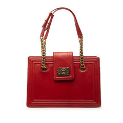 シャネル ココマーク ボーイシャネル チェーントートバッグ レッド レザー レディース CHANEL 【中古】