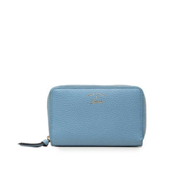 グッチ スウィング ラウンドファスナー 二つ折り財布 長財布 354497 ブルー レザー レディース GUCCI 中古