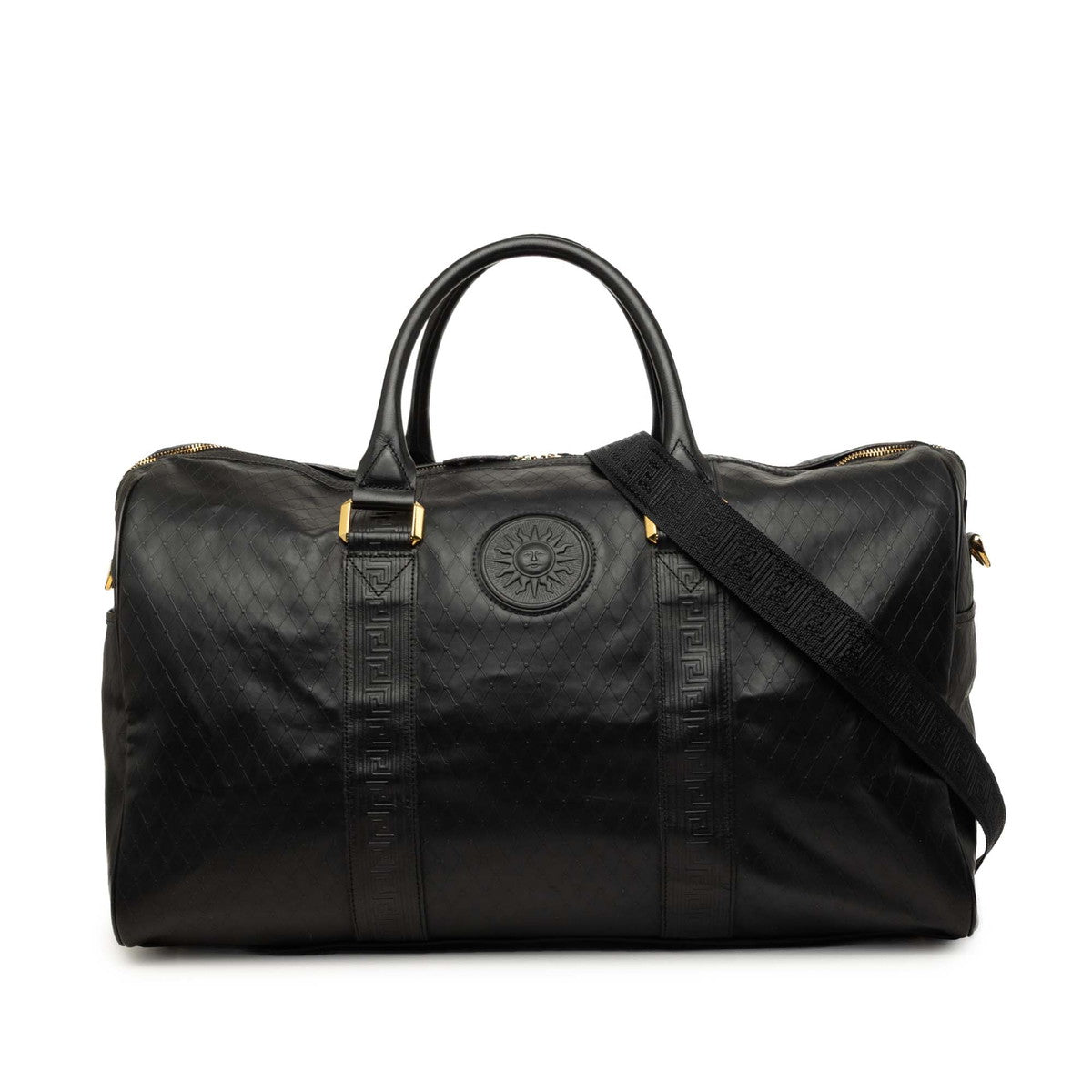 ヴェルサーチェ サンバースト ボストンバッグ ショルダーバッグ 2WAY ブラック レザー レディース VERSACE 中古