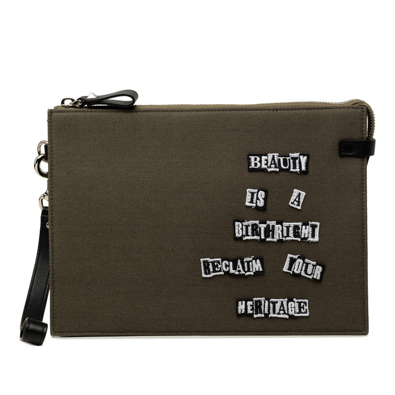 ヴァレンティノ × ジェイミー リード クラッチバッグ セカンドバッグ カーキ ブラック キャンバス レザー レディース VALENTINO 中古