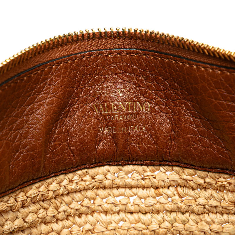 ヴァレンティノ スタッズ クラッチバッグ ブラウン ゴールド ストロー レザー レディース VALENTINO 【中古】