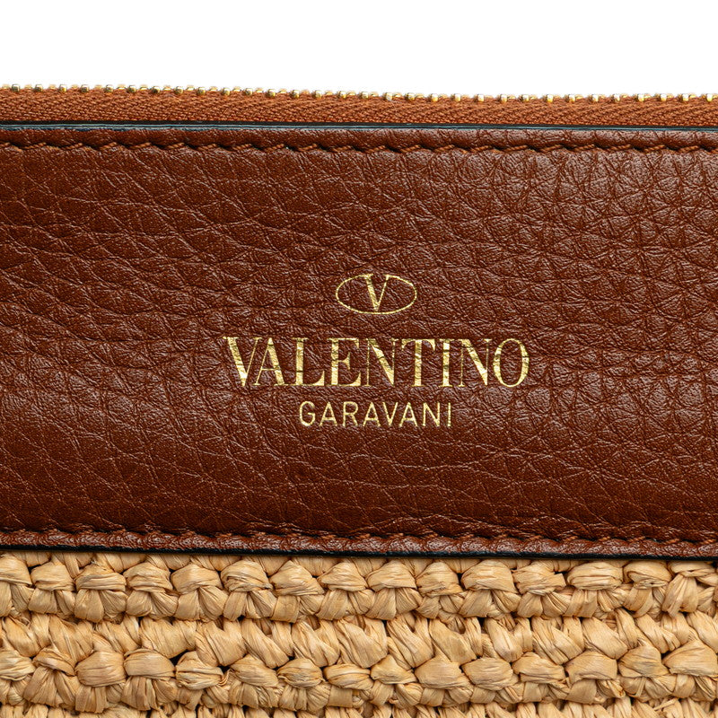 ヴァレンティノ スタッズ クラッチバッグ ブラウン ゴールド ストロー レザー レディース VALENTINO 【中古】
