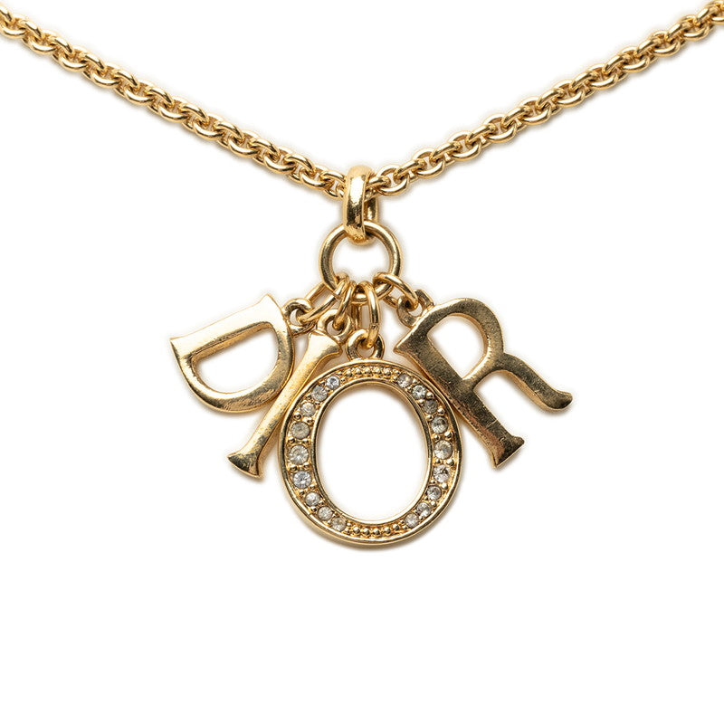 ディオール ロゴ チェーン ネックレス ゴールド メッキ ラインストーン レディース Dior 【中古】