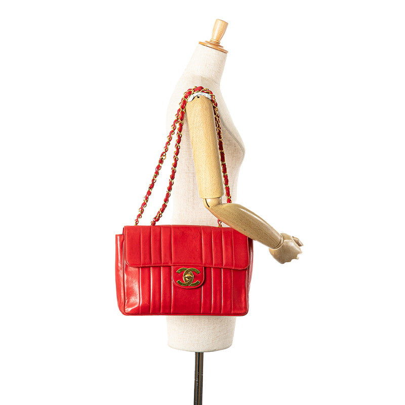 シャネル マドモアゼル ココマーク チェーン ショルダーバッグ ハンドバッグ レッド ラムスキン レディース CHANEL 【中古】