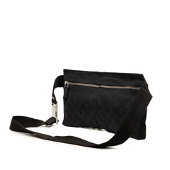 グッチ GGキャンバス ウエストバッグ ボディバック 23566 ブラック キャンバス レザー レディース GUCCI 【中古】