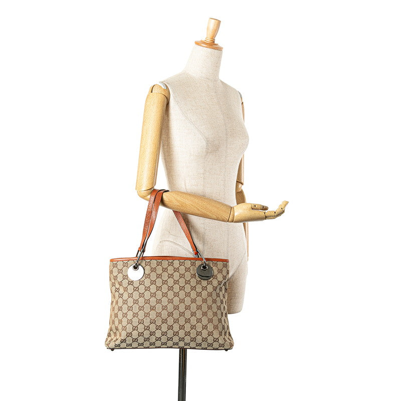 グッチ GGキャンバス ショルダーバッグ トートバッグ 120837 ベージュ ブラウン キャンバス レザー レディース GUCCI 【中古】