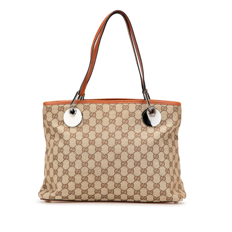 グッチ GGキャンバス ショルダーバッグ トートバッグ 120837 ベージュ ブラウン キャンバス レザー レディース GUCCI 【中古】