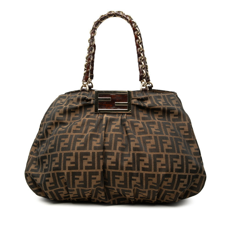 フェンディ ズッカ チェーン トートバッグ ショルダーバッグ 8BR616 ブラウン キャンバス レザー レディース FENDI 中古