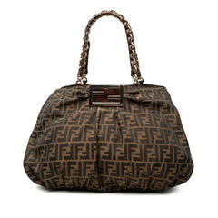 フェンディ ズッカ チェーン トートバッグ ショルダーバッグ 8BR616 ブラウン キャンバス レザー レディース FENDI 中古
