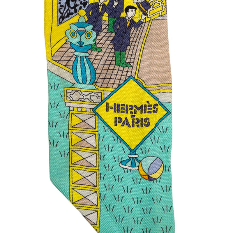 エルメス ツイリー LA MAISON DES CARRES メゾンデカレ スカーフ イエロー ブルー マルチカラー シルク レディース HERMES 【中古】
