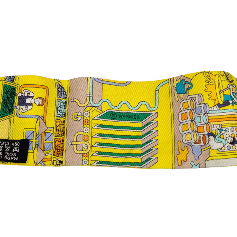 エルメス ツイリー LA MAISON DES CARRES メゾンデカレ スカーフ イエロー ブルー マルチカラー シルク レディース HERMES 【中古】