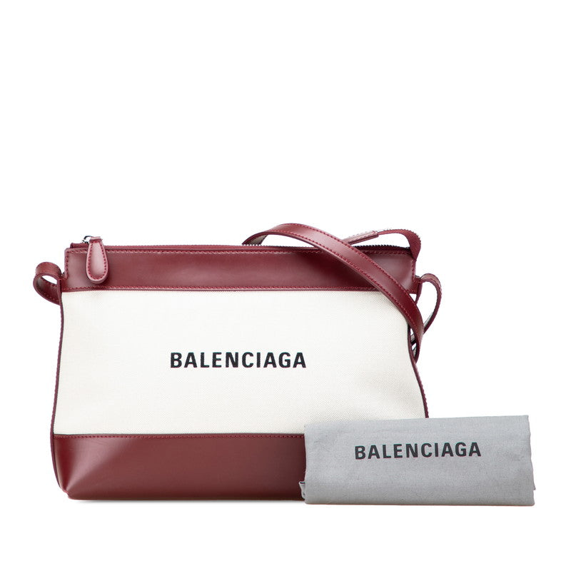 バレンシアガ ロゴ ショルダーバッグ 639497 ワインレッド ホワイト キャンバス レザー レディース BALENCIAGA 【中古】