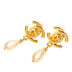 シャネル ヴィンテージ ココマーク ターンロック モチーフ スイング イヤリング ゴールド メッキ フェイクパール レディース CHANEL 【中古】