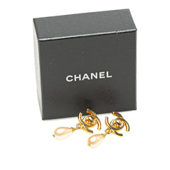 シャネル ヴィンテージ ココマーク ターンロック モチーフ スイング イヤリング ゴールド メッキ フェイクパール レディース CHANEL 【中古】