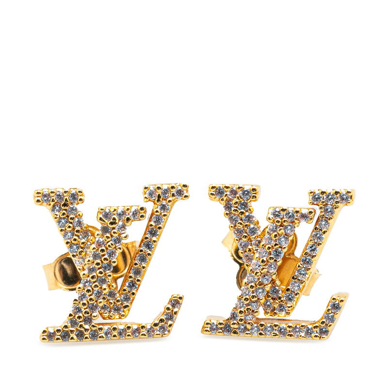 ルイ ヴィトン LV アイコニック ストラス ピアス M00609 ゴールド メッキ ラインストーン レディース LOUIS VUITTON 【中古】