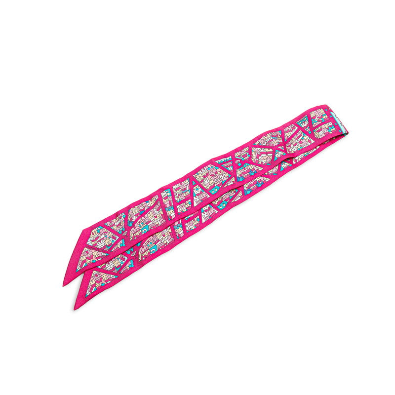 エルメス ツイリー Rive Droite Rive Gauche 右岸と左岸 街 スカーフ ピンク マルチカラー シルク レディース HERMES 【中古】