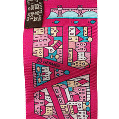 エルメス ツイリー Rive Droite Rive Gauche 右岸と左岸 街 スカーフ ピンク マルチカラー シルク レディース HERMES 【中古】